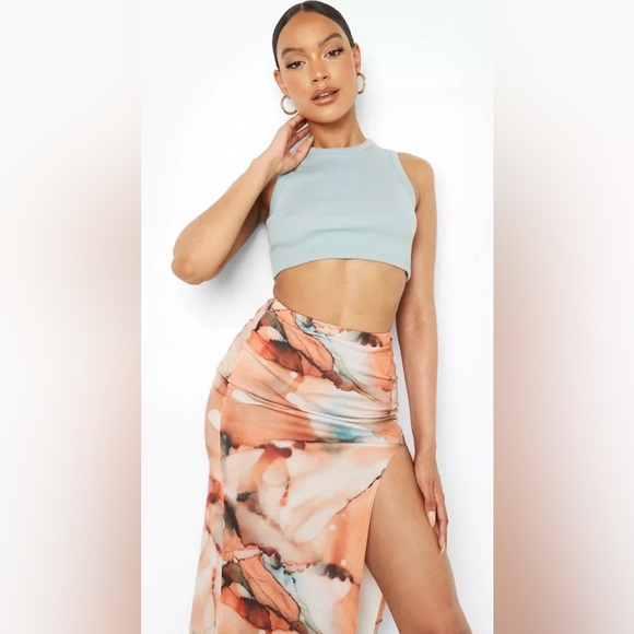 Boohoo Dresses & Skirts - Boohoo MARBLE PRINT HIGH SPLIT JERSEY KNIT MIDI SKIRT